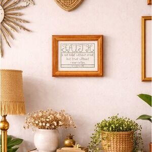 Vintage Cross Stitch Framed Religious Wall Art 8x6 Hanging Picture Needlepoint